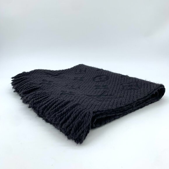 H13184 Louis Vuitton dark grey logo printed wool tassel scarf 32*116cm slight sn - Picture 2 of 8